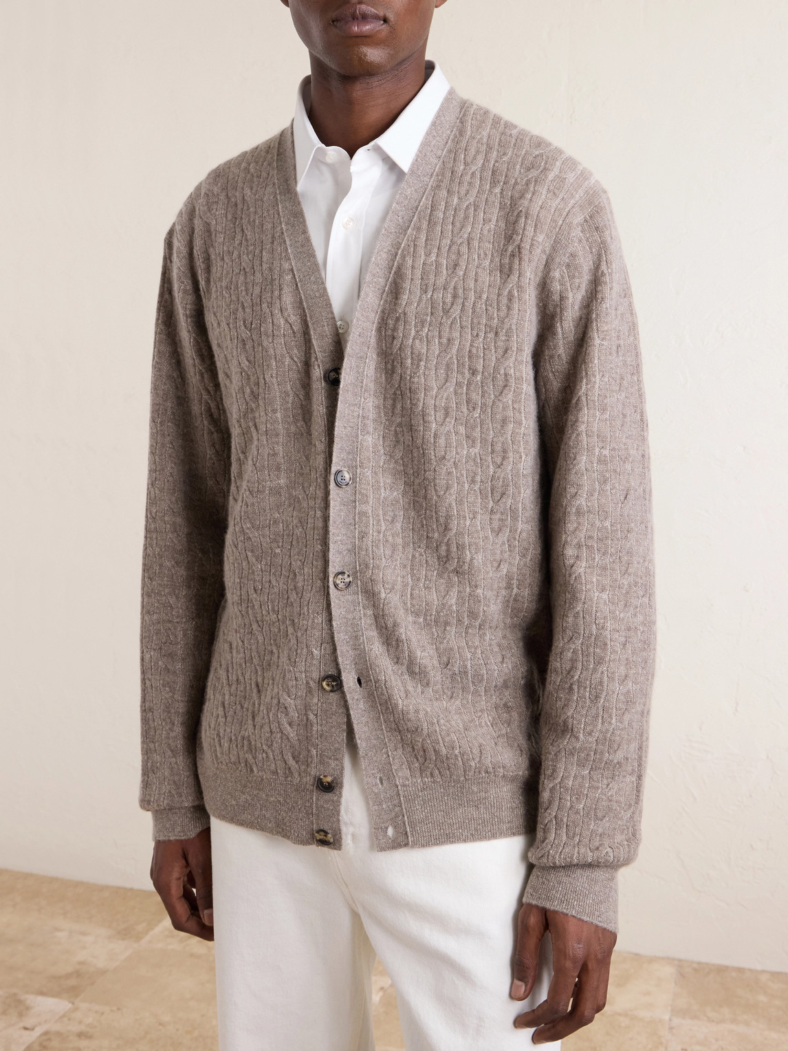  Loro Piana - Walnut Cable-knit Virgin Wool, Cashmere And Silk-blend Cardigan - Men - Neutrals - It 48 
