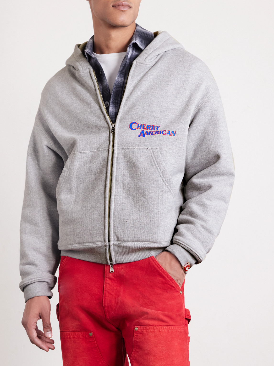 Cherry Los Angeles Logo-print Cotton-blend Jersey Zip-up Hoodie In Gray