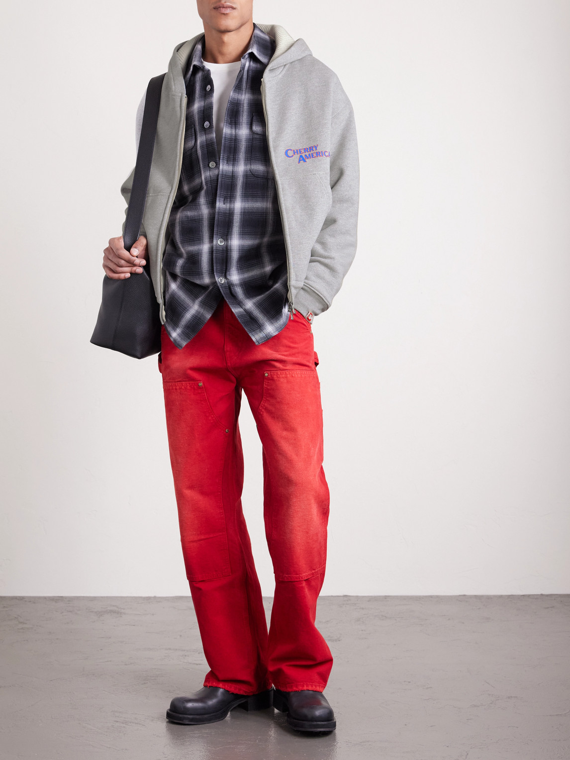 Cherry Los Angeles Logo-print Cotton-blend Jersey Zip-up Hoodie In Gray