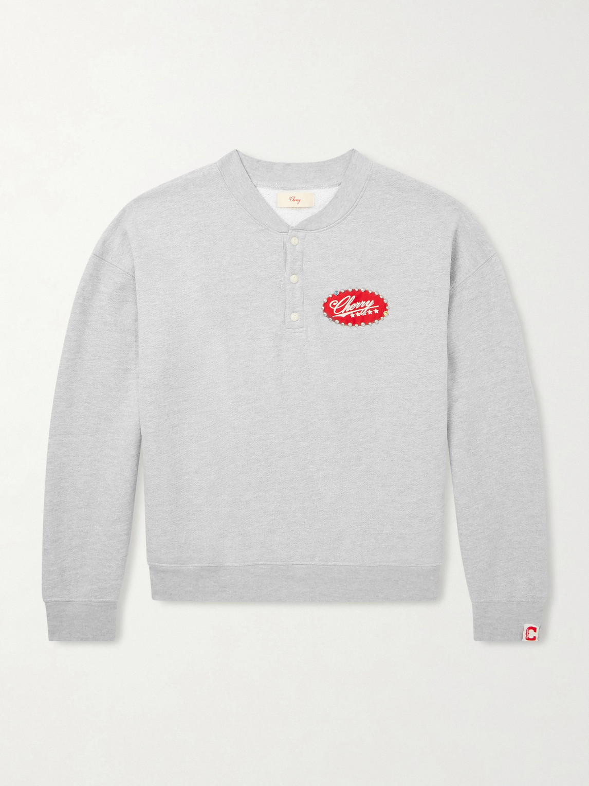 Cherry Los Angeles Five tar tudded Logo-Embroidered Cotton-Blend weater - Men