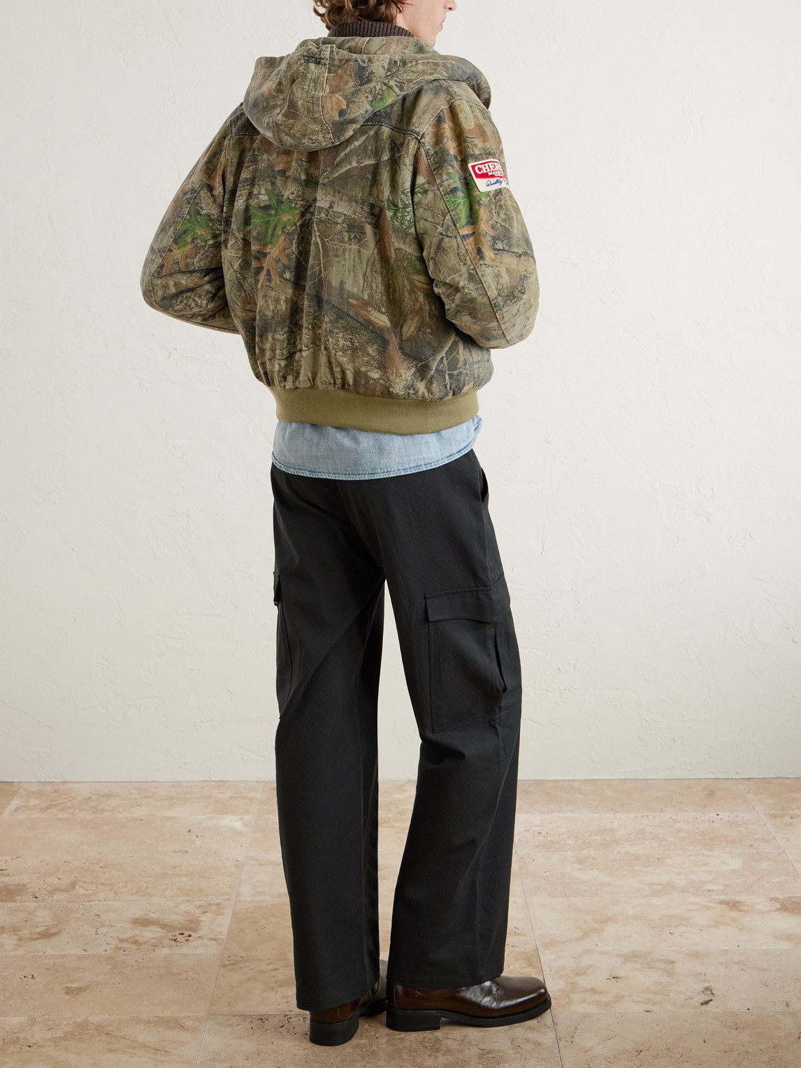 Cherry Los Angeles Padded Printed Cotton-twill Hooded Bomber Jacket In Green