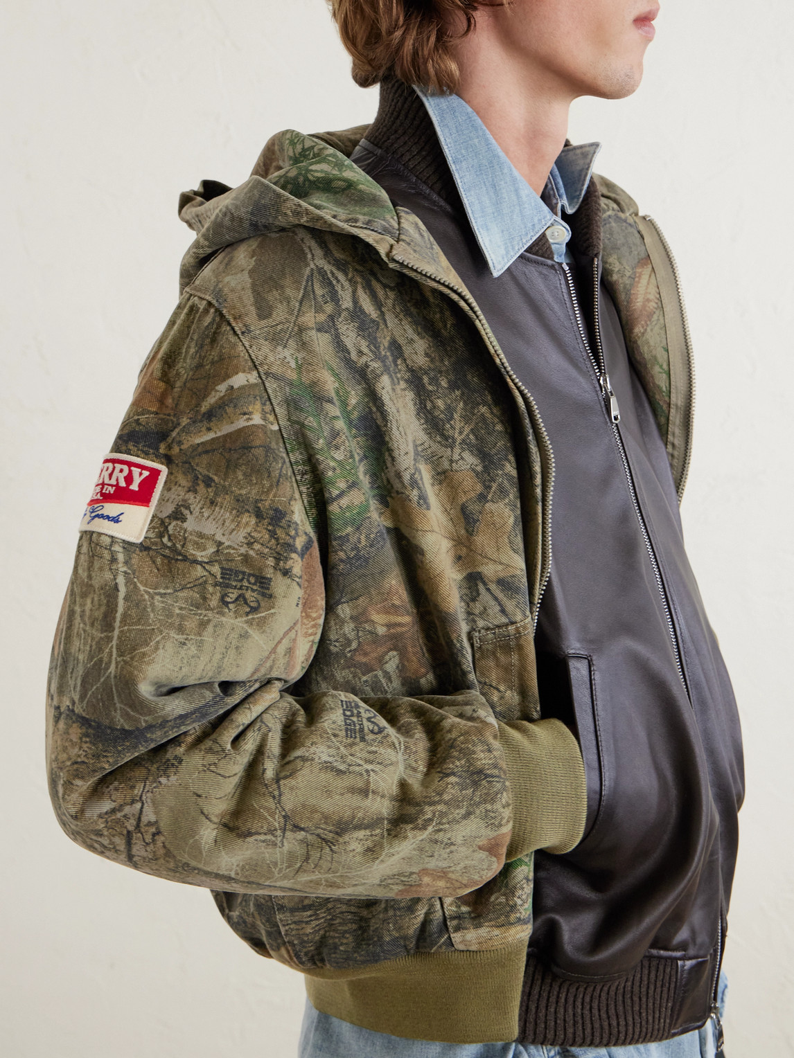 Cherry Los Angeles Padded Printed Cotton-twill Hooded Bomber Jacket In Green