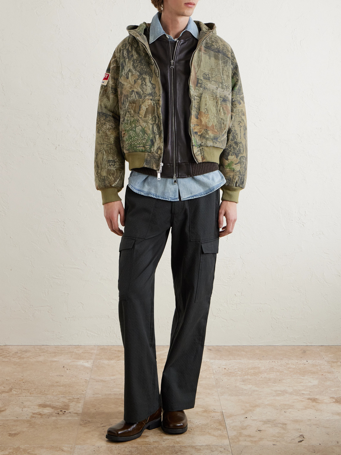 Cherry Los Angeles Padded Printed Cotton-twill Hooded Bomber Jacket In Green