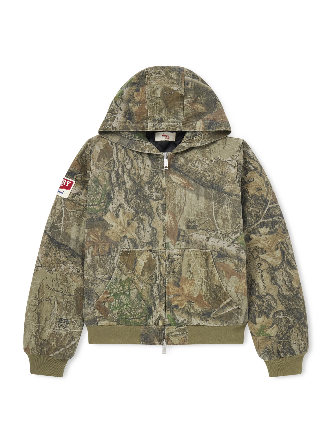 Cherry Los Angeles Padded Printed Cotton-twill Hooded Bomber Jacket In Green