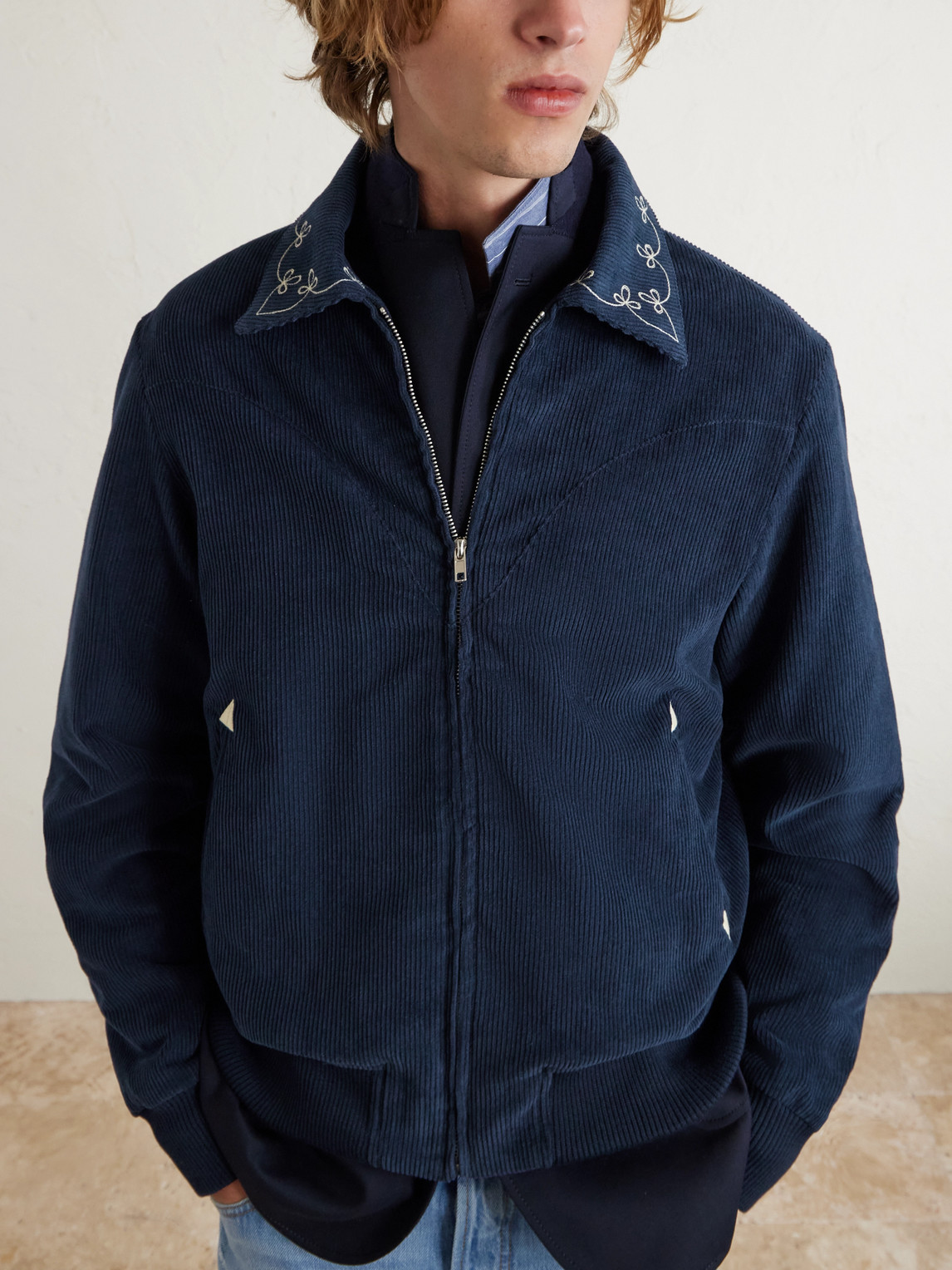 Cherry Los Angeles Charro Logo-embroidered Cotton-corduroy Jacket In Blue