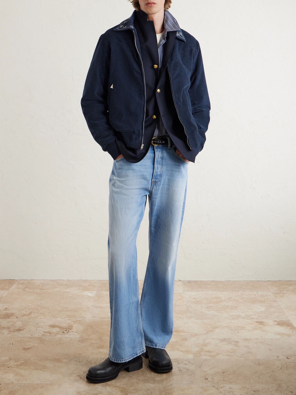 Cherry Los Angeles Charro Logo-embroidered Cotton-corduroy Jacket In Blue