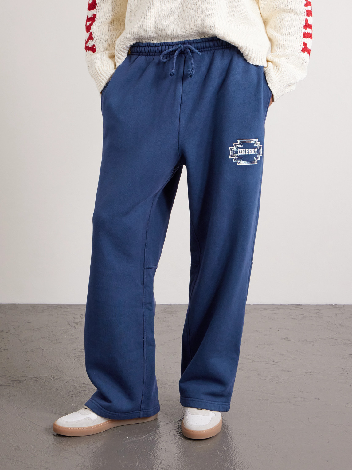 Cherry Los Angeles Navajo Straight-leg Logo-embroidered Cotton-jersey Sweatpants In Blue