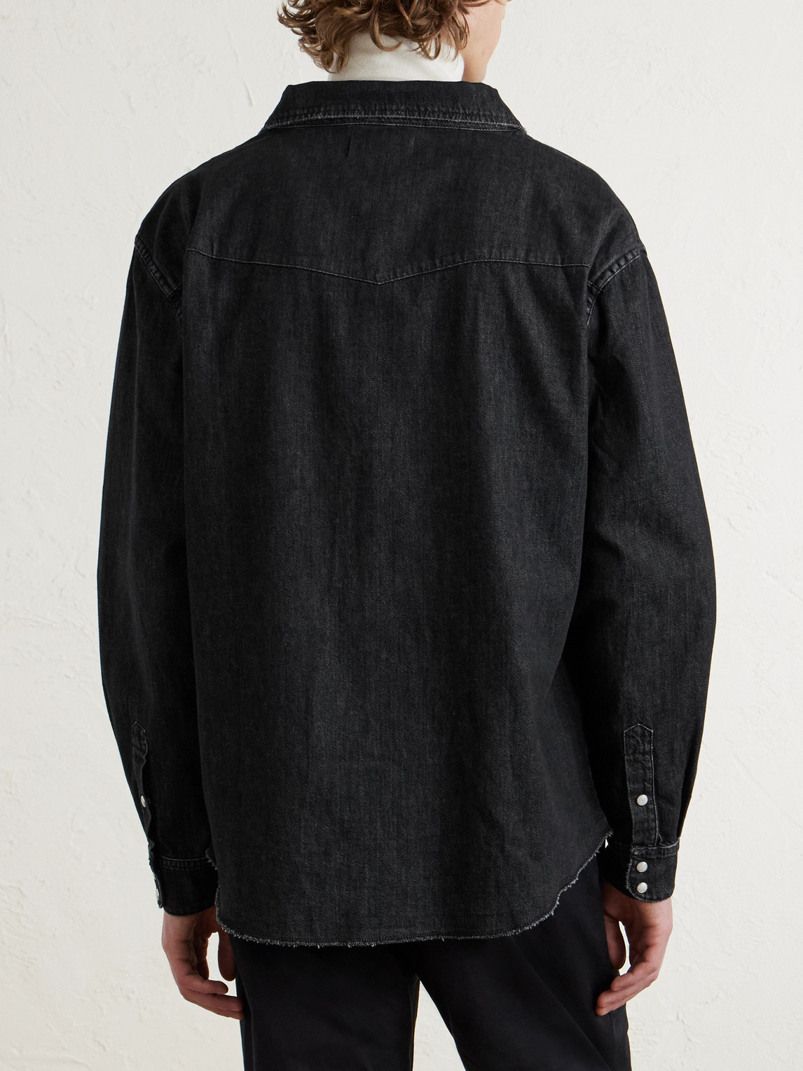 Cherry Los Angeles Logo-embroidered Denim Western Shirt In Black