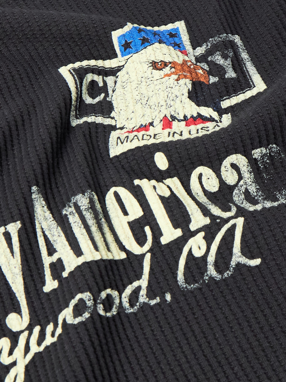 Cherry Los Angeles Best West Thermal Cropped Waffle-knit Cotton-blend T-shirt In Black