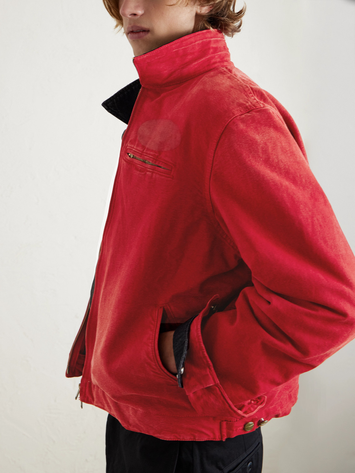 Cherry Los Angeles Sun Faded Padded Denim Chore Jacket In Red