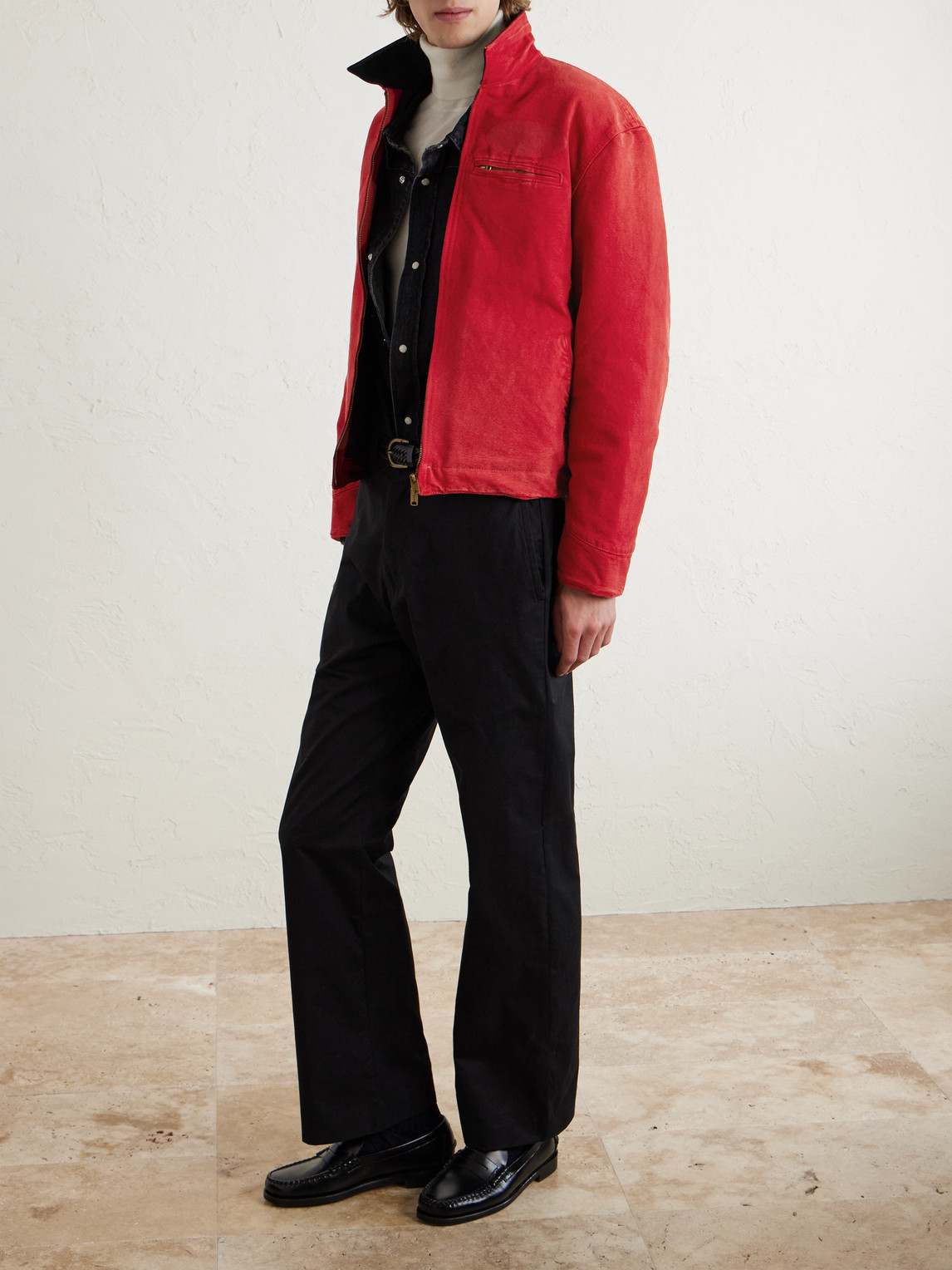 Cherry Los Angeles Sun Faded Padded Denim Chore Jacket In Red