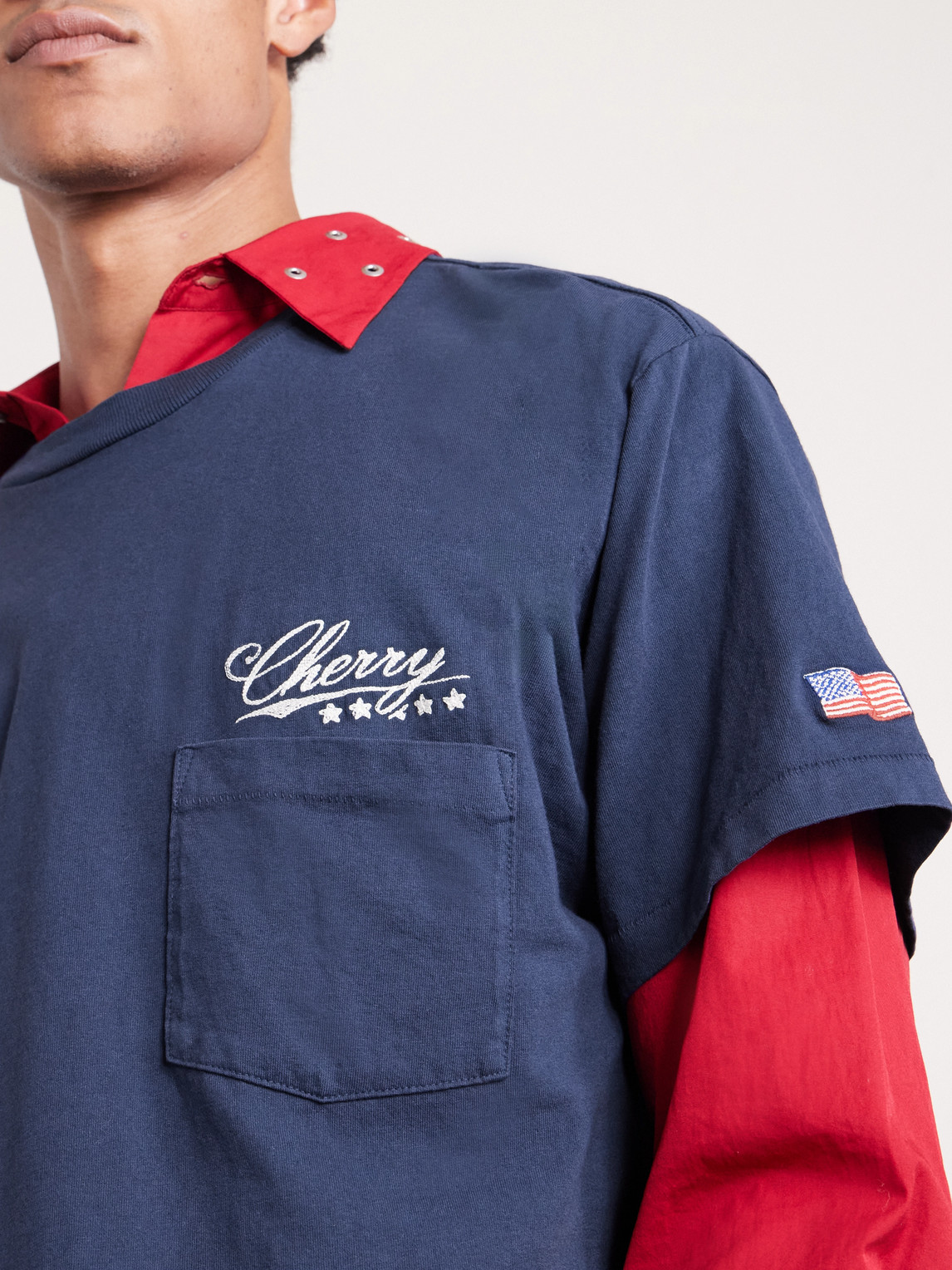 Cherry Los Angeles Five Star Logo-embroidered Cotton-jersey T-shirt In Blue