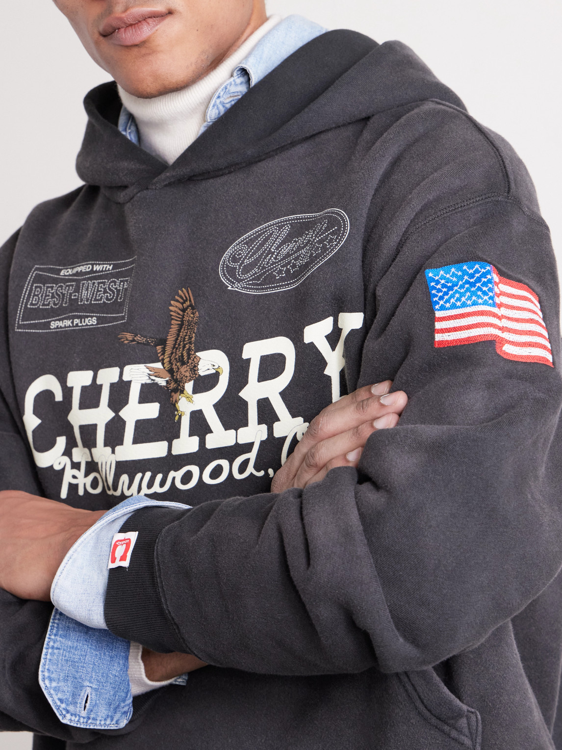 Cherry Los Angeles Hollywood Logo-print Embroidered Cotton-jersey Hoodie In Black