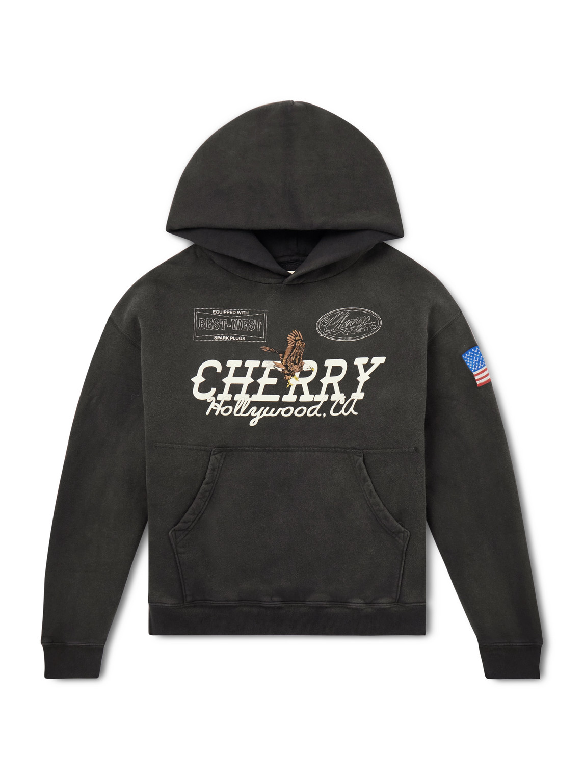 Cherry Los Angeles Hollywood Logo-print Embroidered Cotton-jersey Hoodie In Black