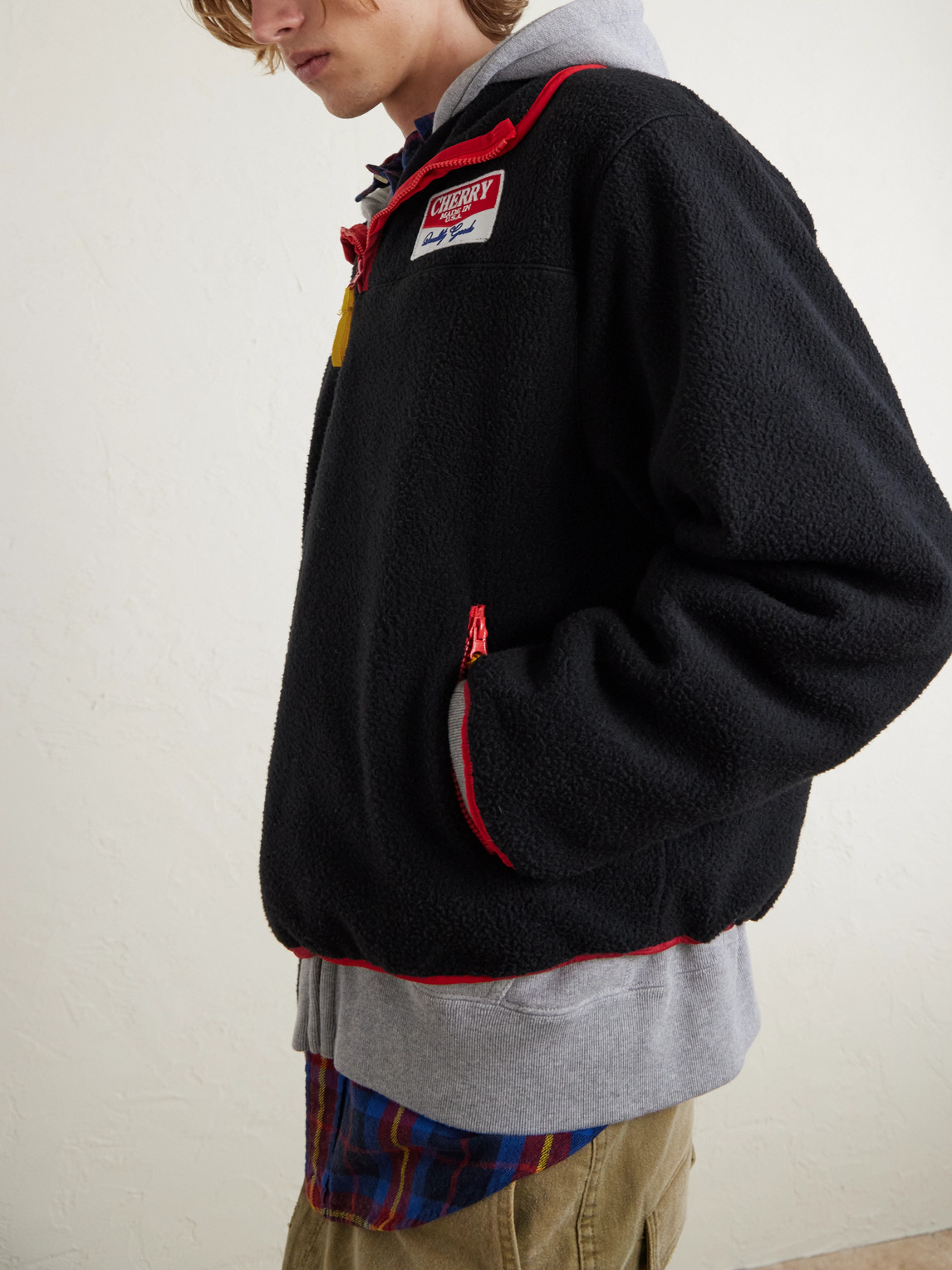 Cherry Los Angeles Logo-appliquéd Fleece Half-zip Sweater In Black