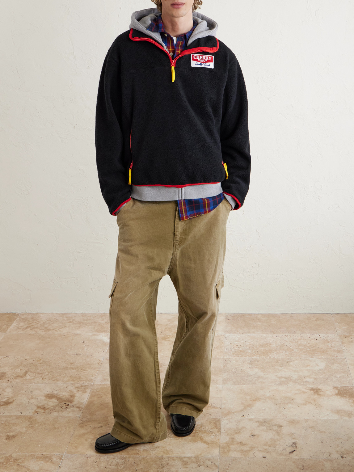 Cherry Los Angeles Logo-appliquéd Fleece Half-zip Sweater In Black