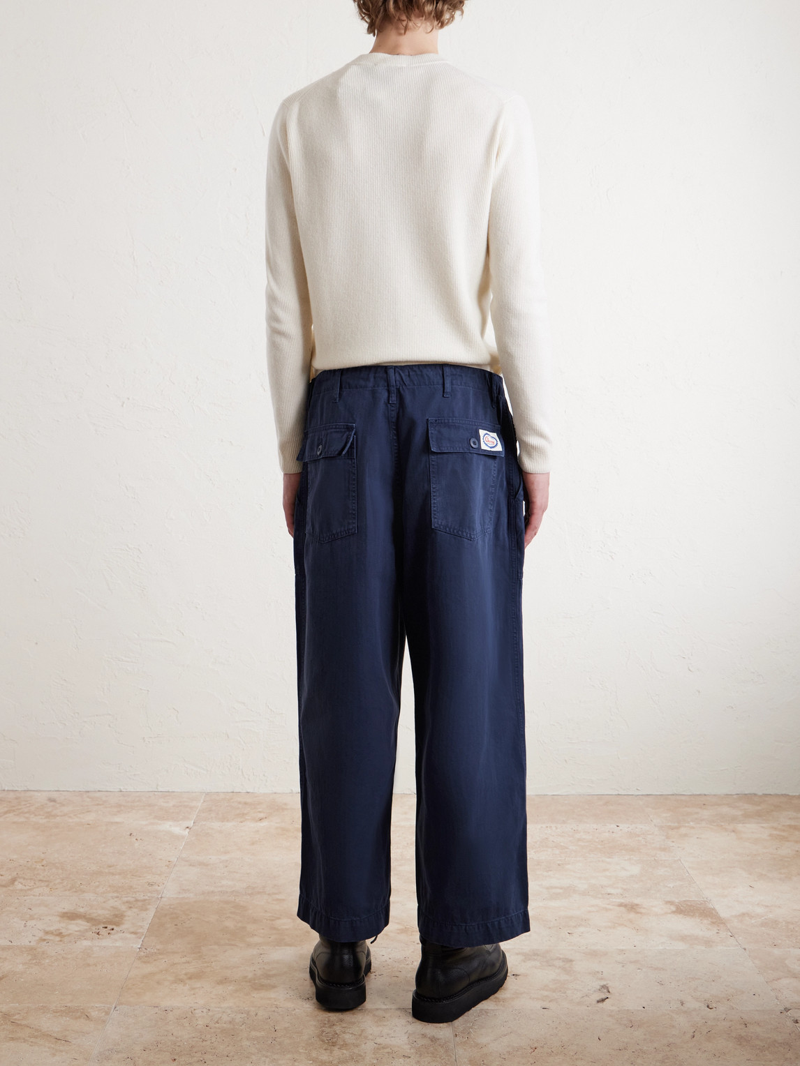 Cherry Los Angeles Parachute Wide-leg Herringbone Cotton Trousers In Blue