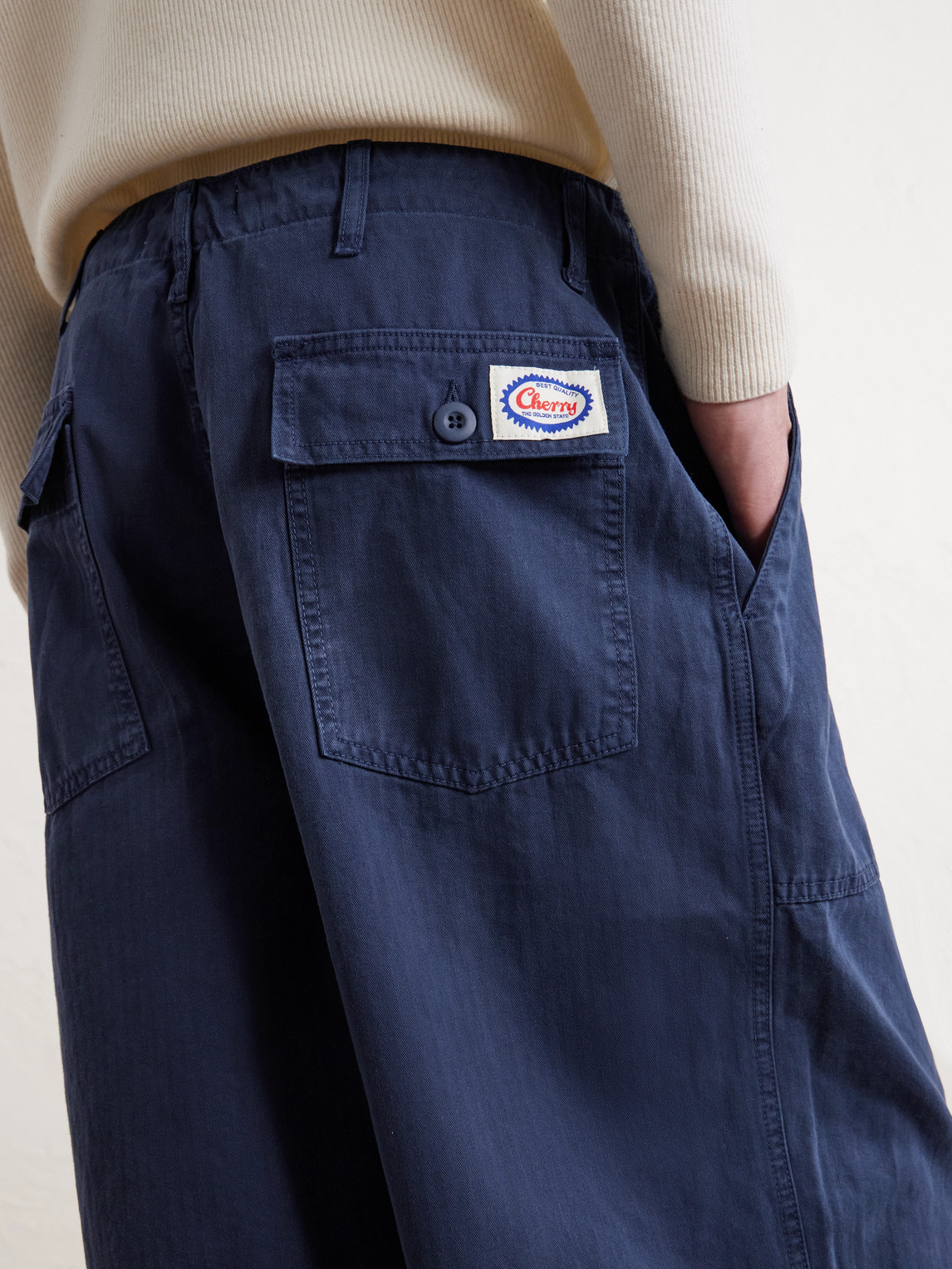 Cherry Los Angeles Parachute Wide-leg Herringbone Cotton Trousers In Blue