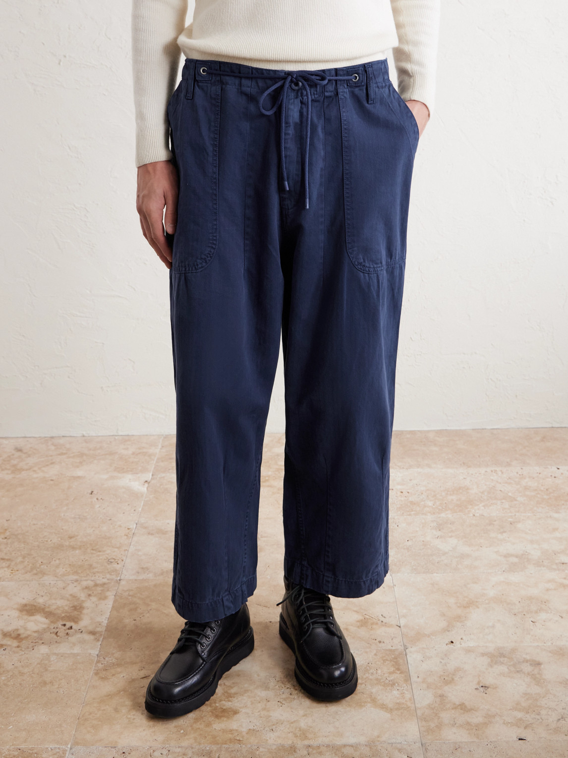 Cherry Los Angeles Parachute Wide-leg Herringbone Cotton Trousers In Blue