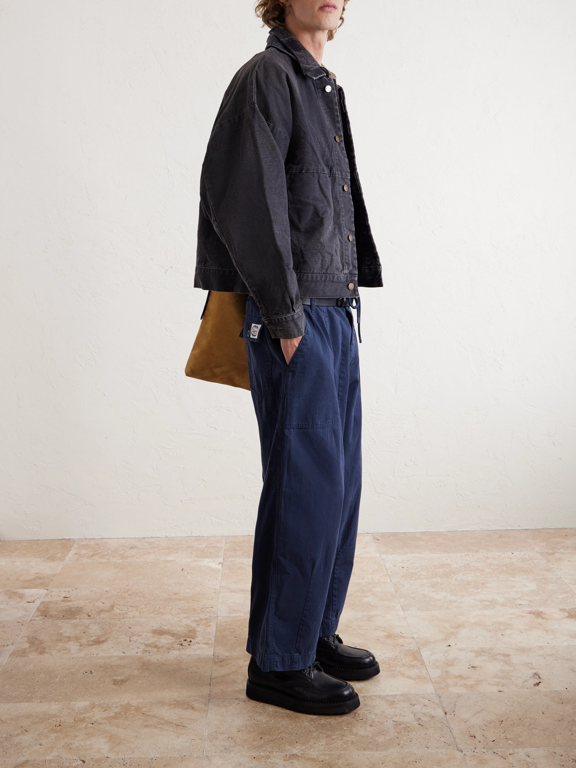 Cherry Los Angeles Parachute Wide-leg Herringbone Cotton Trousers In Blue