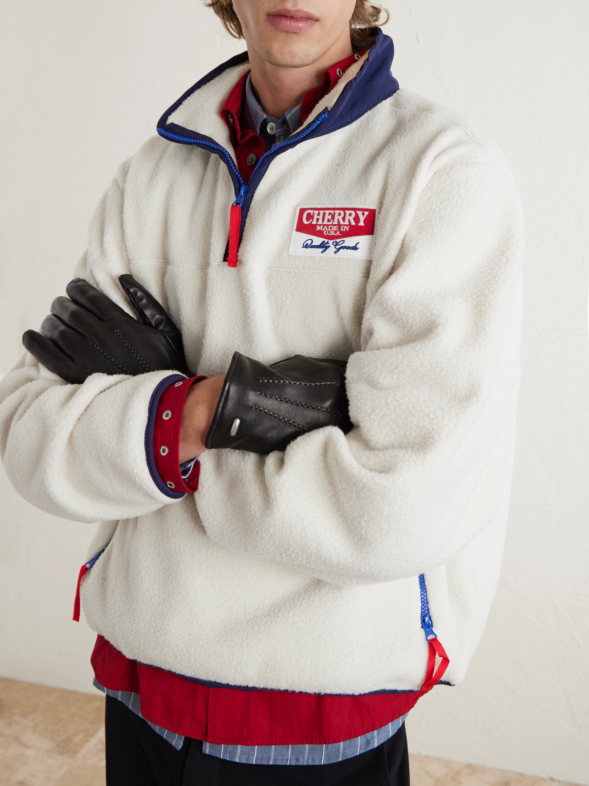 Cherry Los Angeles Logo-appliquéd Fleece Half-zip Sweatshirt In Neutral