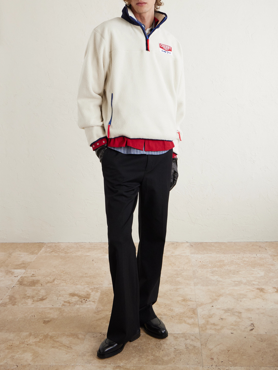 Cherry Los Angeles Logo-appliquéd Fleece Half-zip Sweatshirt In Neutral