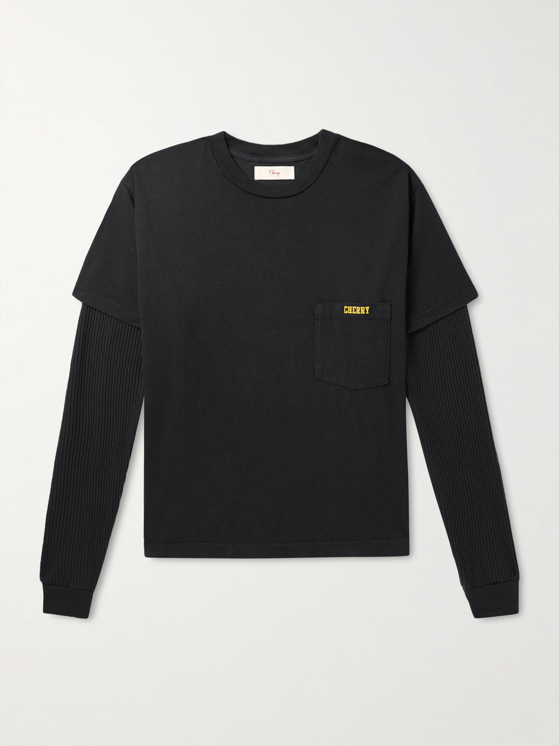 Cherry Los Angeles General Store Logo-Print Layered Waffle-Knit and Cotton-Jersey T-Shirt - Men
