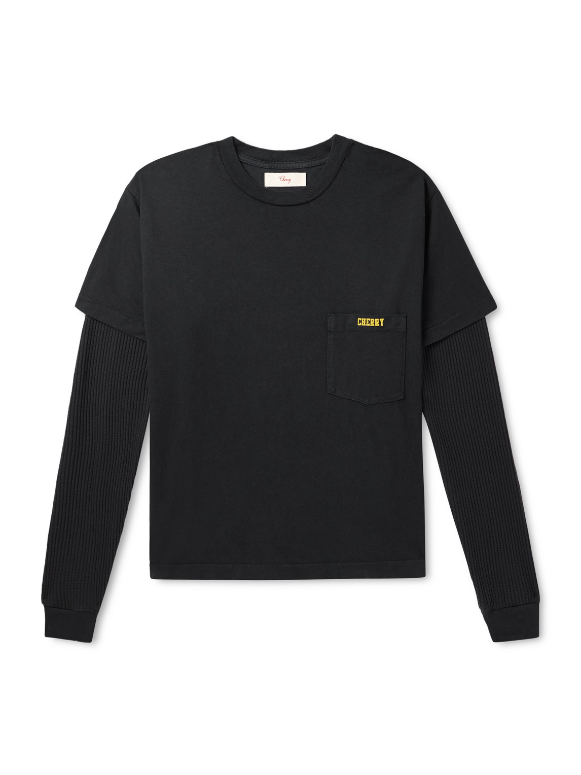 Cherry Los Angeles General Store Logo-print Layered Waffle-knit And Cotton-jersey T-shirt In Black