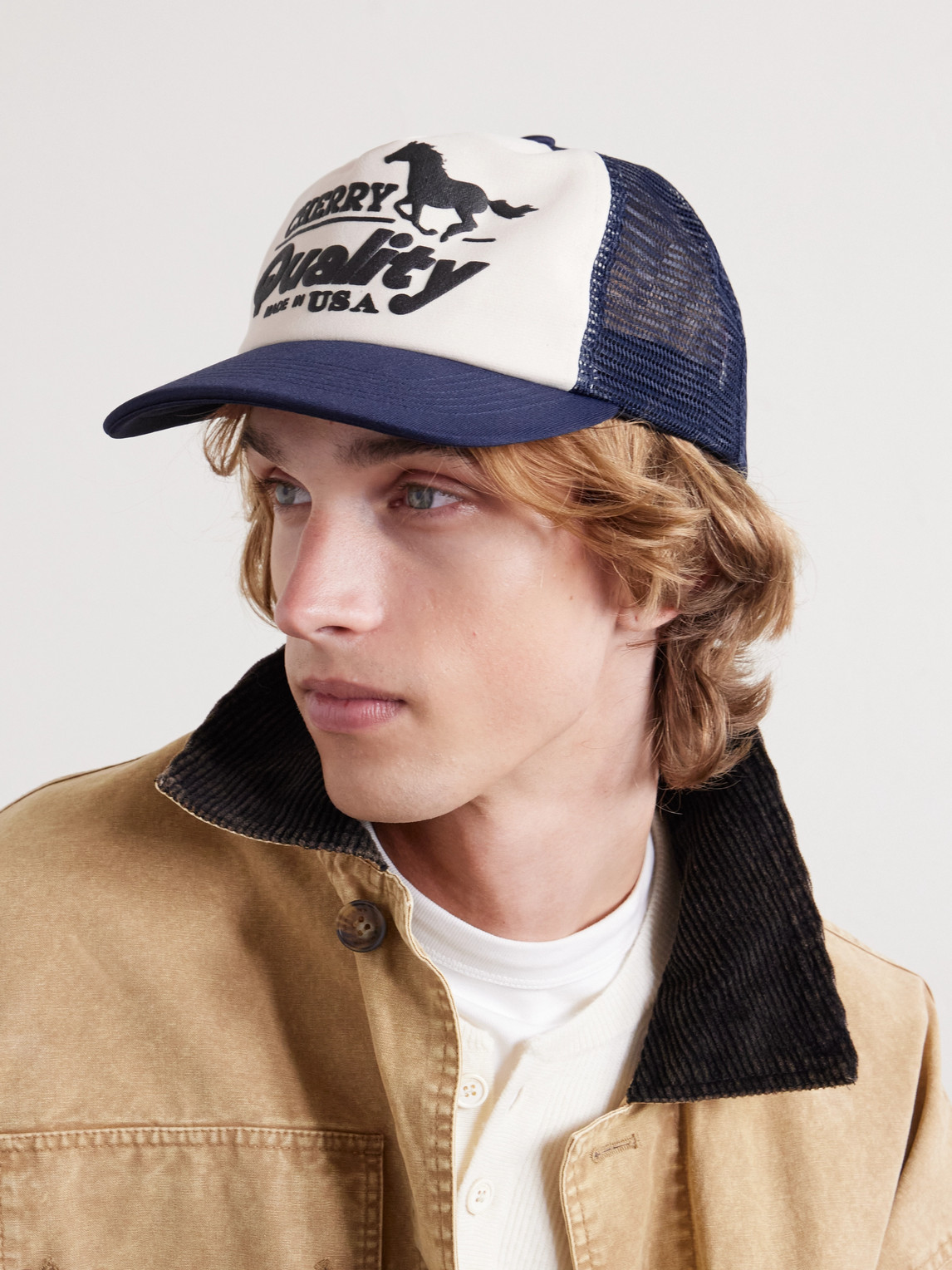 Cherry Los Angeles Printed Canvas And Mesh Baseball Cap In Blue