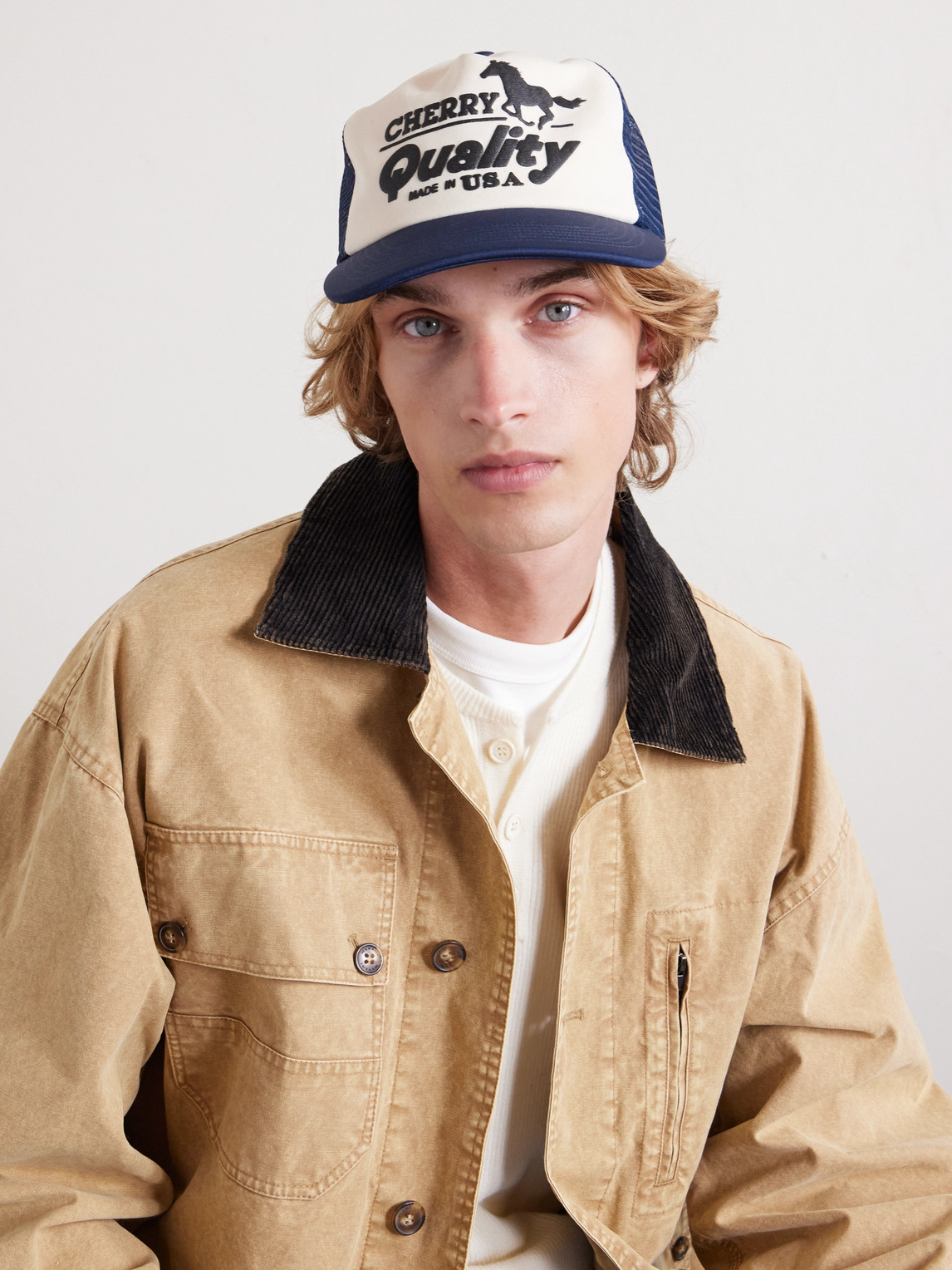 Cherry Los Angeles Printed Canvas And Mesh Baseball Cap In Blue