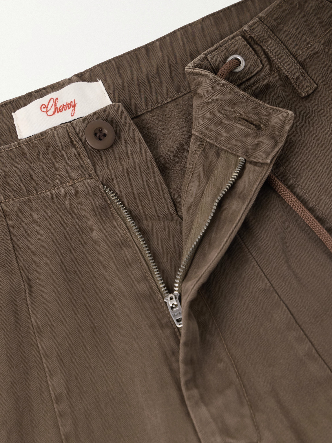Cherry Los Angeles Herringbone Cotton Drawstring Trousers In Brown