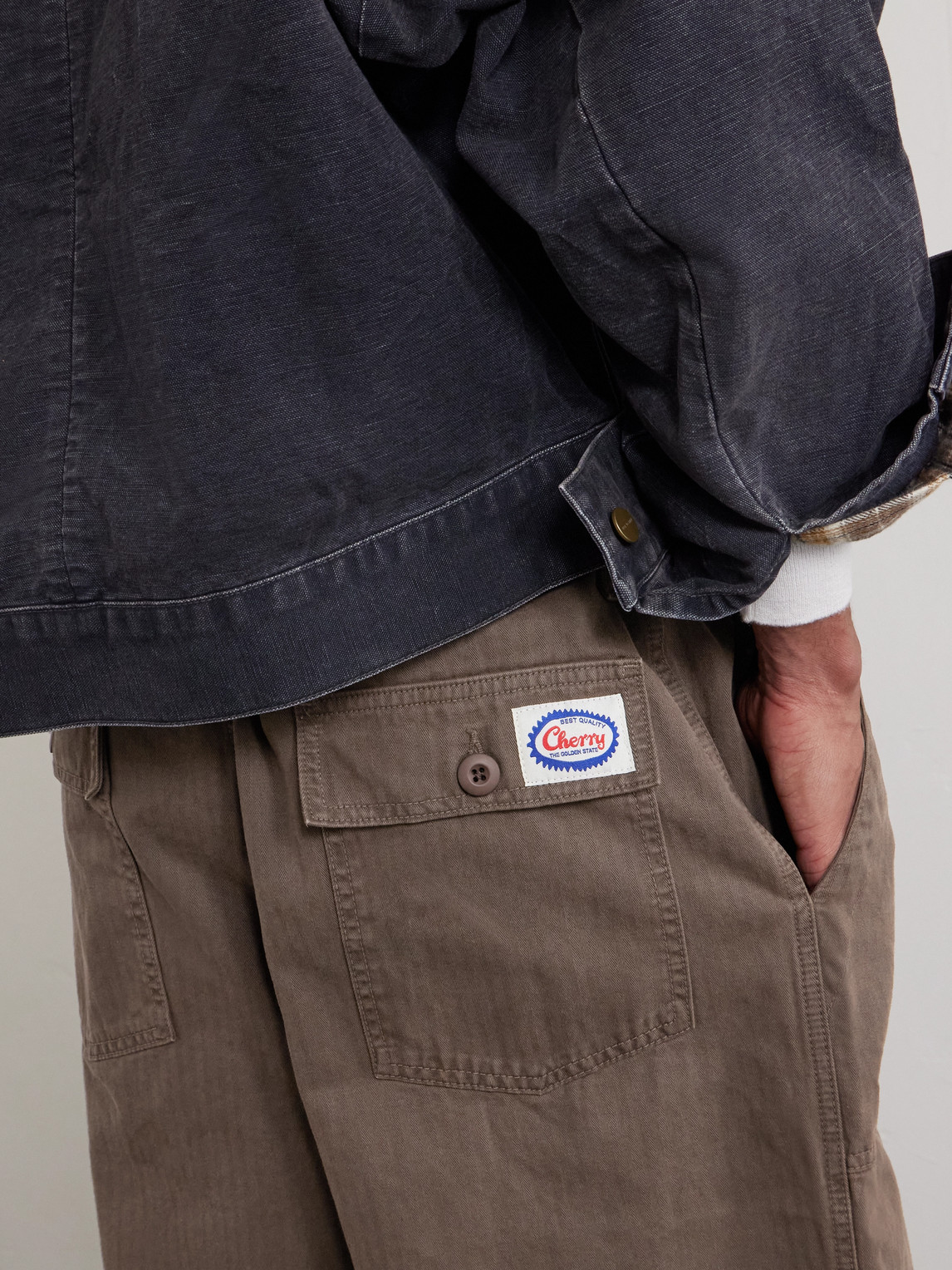 Cherry Los Angeles Herringbone Cotton Drawstring Trousers In Brown