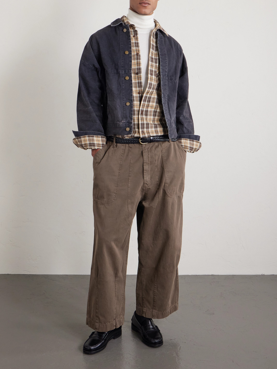 Cherry Los Angeles Herringbone Cotton Drawstring Trousers In Brown