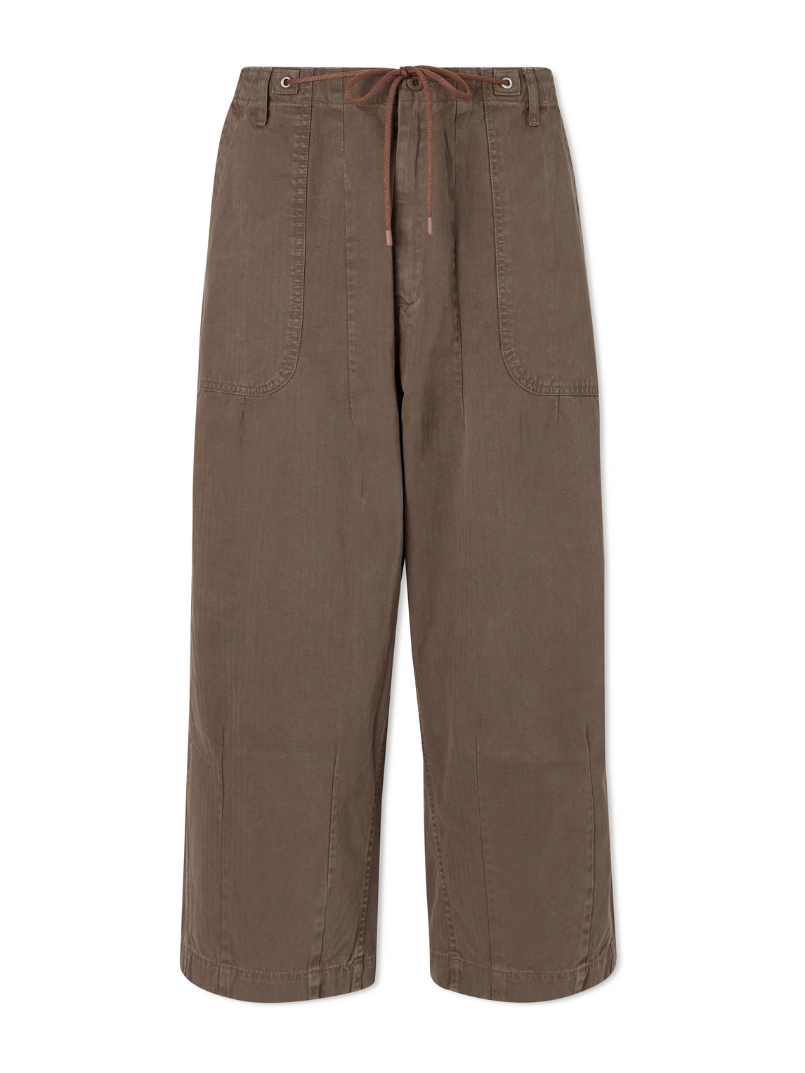 Cherry Los Angeles Herringbone Cotton Drawstring Trousers In Brown