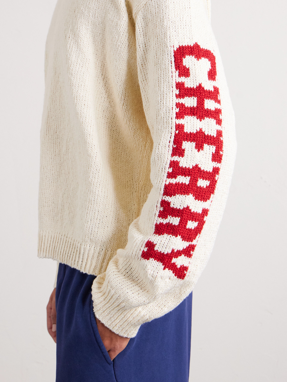 Cherry Los Angeles Logo-intarsia Cotton Sweater In Neutral
