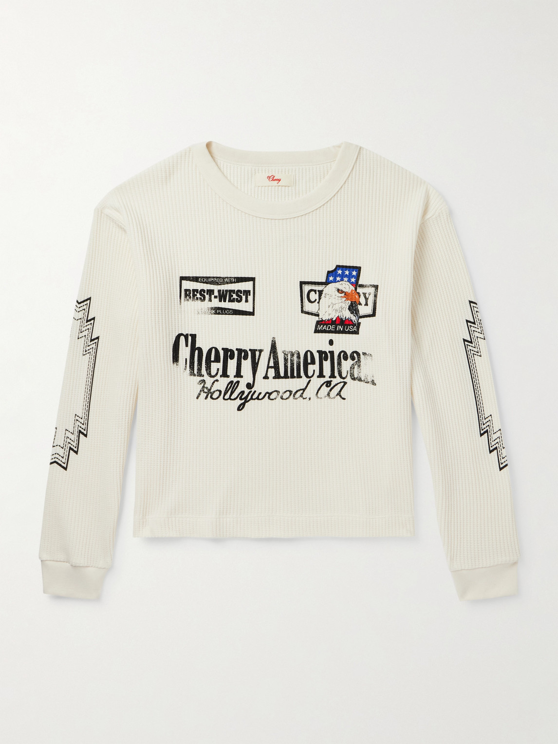Cherry Los Angeles Best West Thermal Cropped Waffle-Knit Cotton-Blend T-Shirt - Men