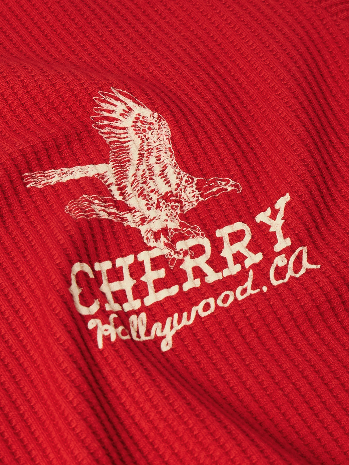 Cherry Los Angeles Hollywood Thermal Cropped Waffle-knit Cotton-blend T-shirt In Red
