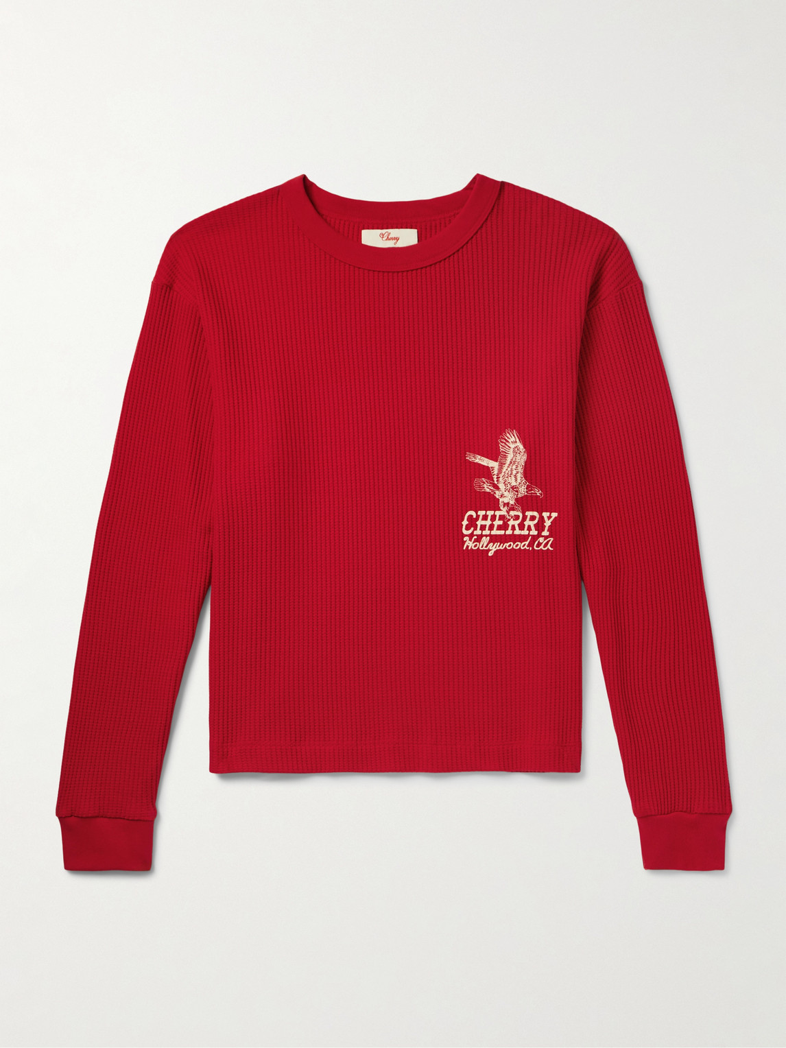 Cherry Los Angeles Hollywood Thermal Cropped Waffle-Knit Cotton-Blend T-Shirt - Men
