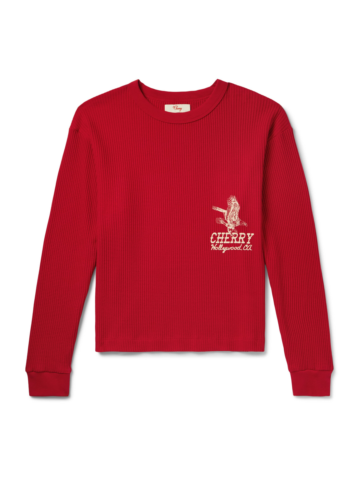 Cherry Los Angeles Hollywood Thermal Cropped Waffle-knit Cotton-blend T-shirt In Red