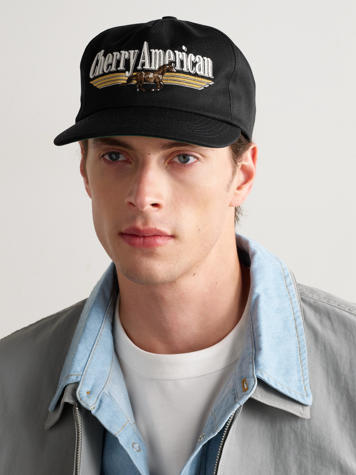 Cherry Los Angeles American Logo-embroidered Twill Baseball Cap In Black