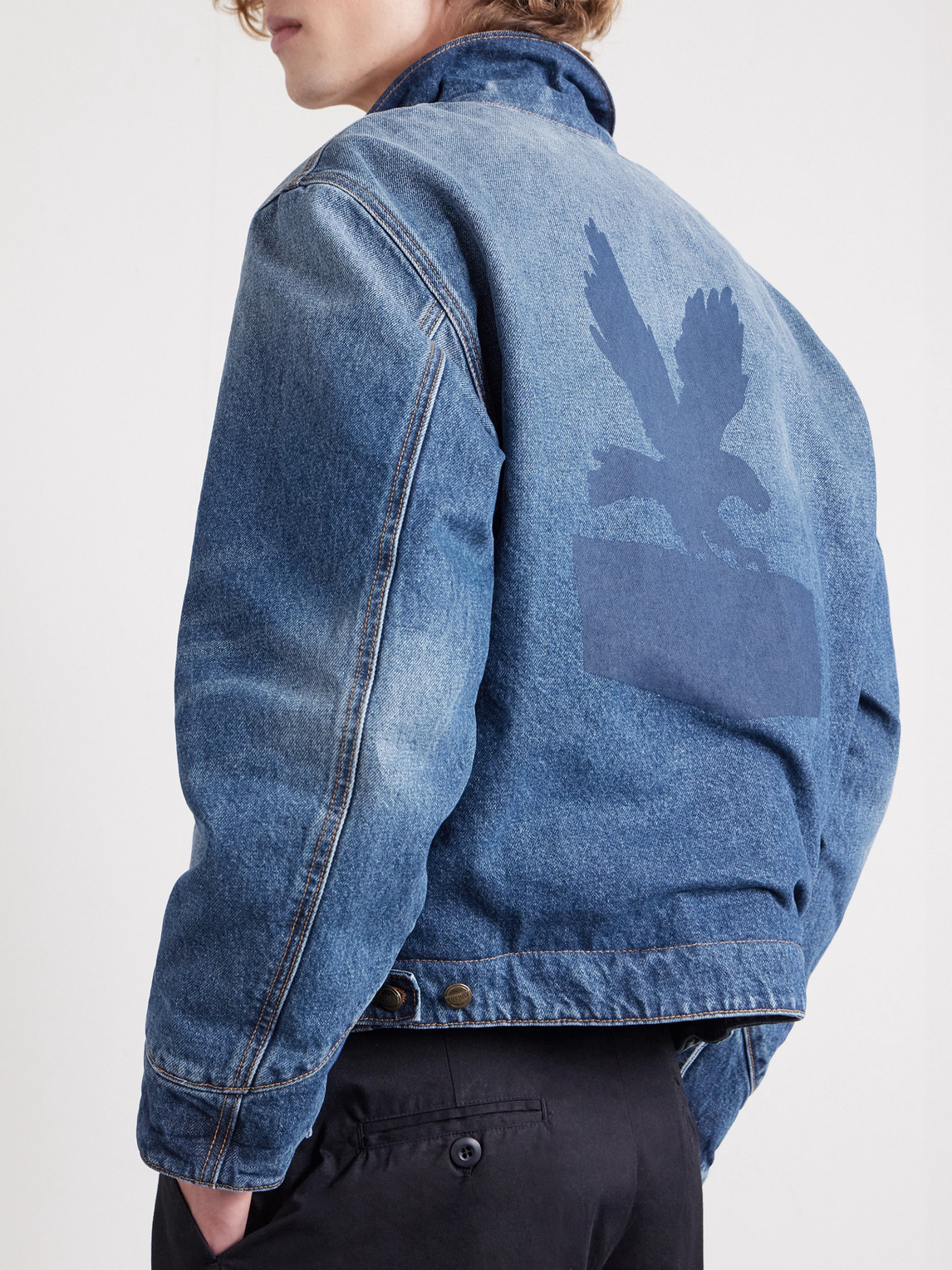 Cherry Los Angeles Sun Faded Corduroy-trimmed Denim Jacket In Blue