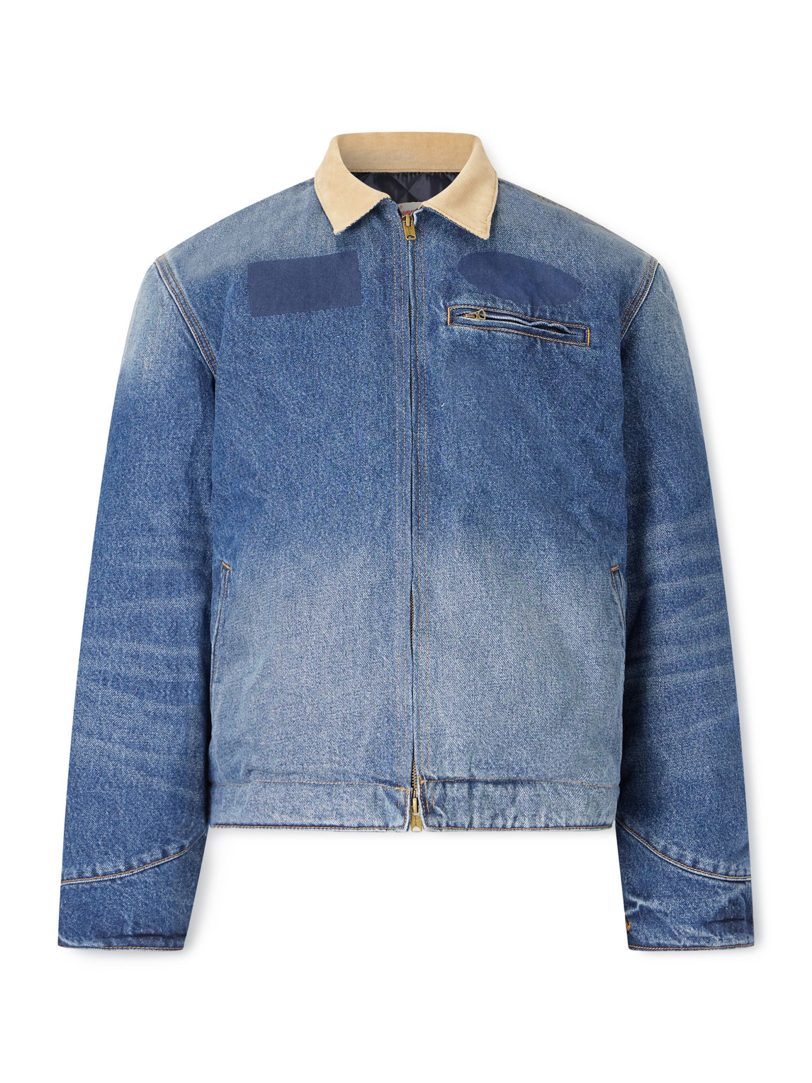 Cherry Los Angeles Sun Faded Corduroy-trimmed Denim Jacket In Blue