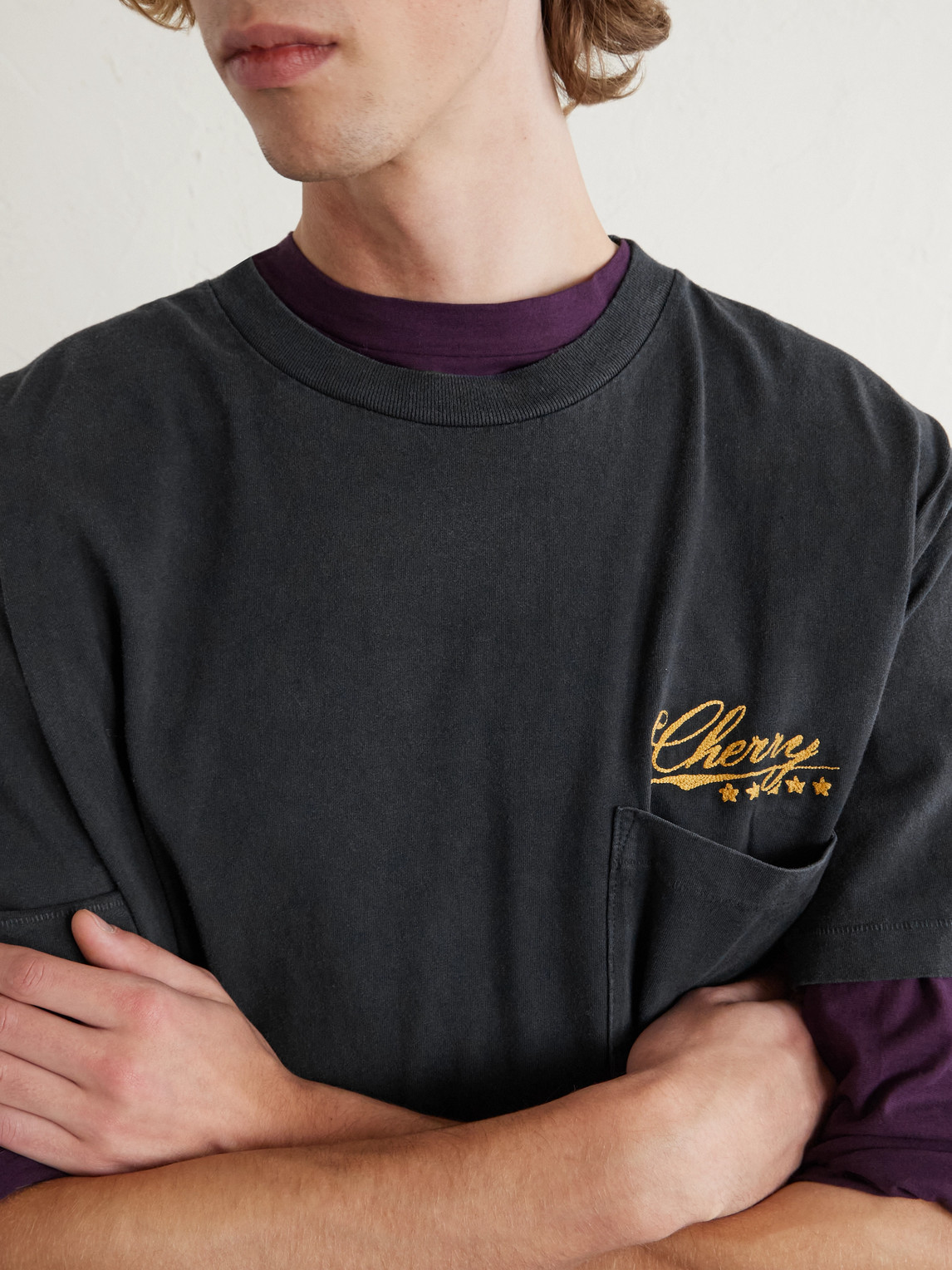 Cherry Los Angeles Five Star Logo-embroidered Appliquéd Cotton-jersey T-shirt In Black