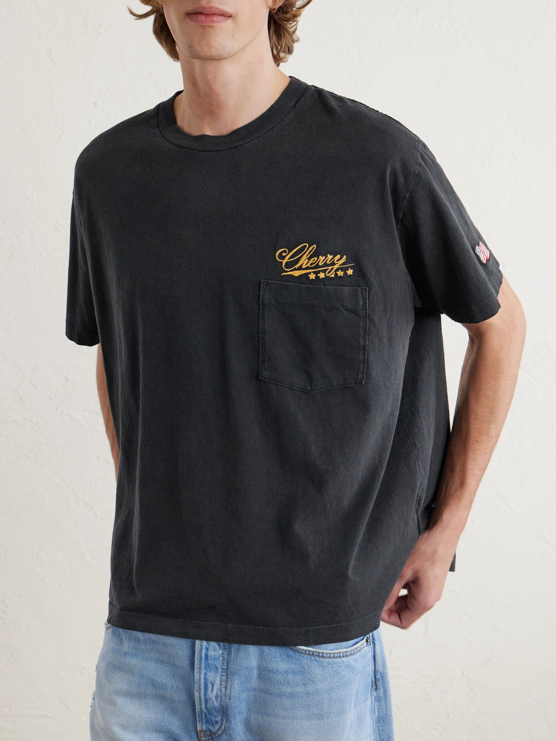 Cherry Los Angeles Five Star Logo-embroidered Appliquéd Cotton-jersey T-shirt In Black