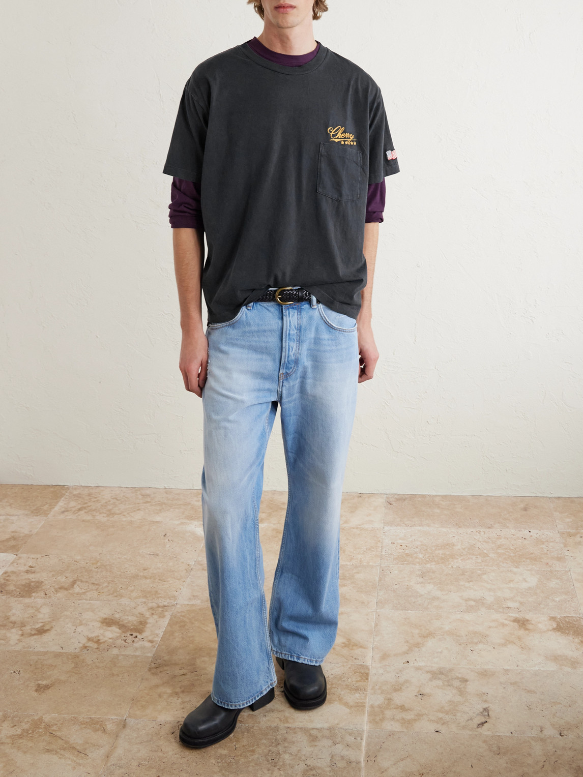 Cherry Los Angeles Five Star Logo-embroidered Appliquéd Cotton-jersey T-shirt In Black