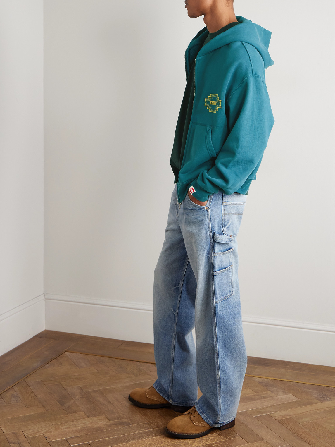 Cherry Los Angeles Navajo Logo-embroidered Cotton-jersey Zip-up Hoodie In Green