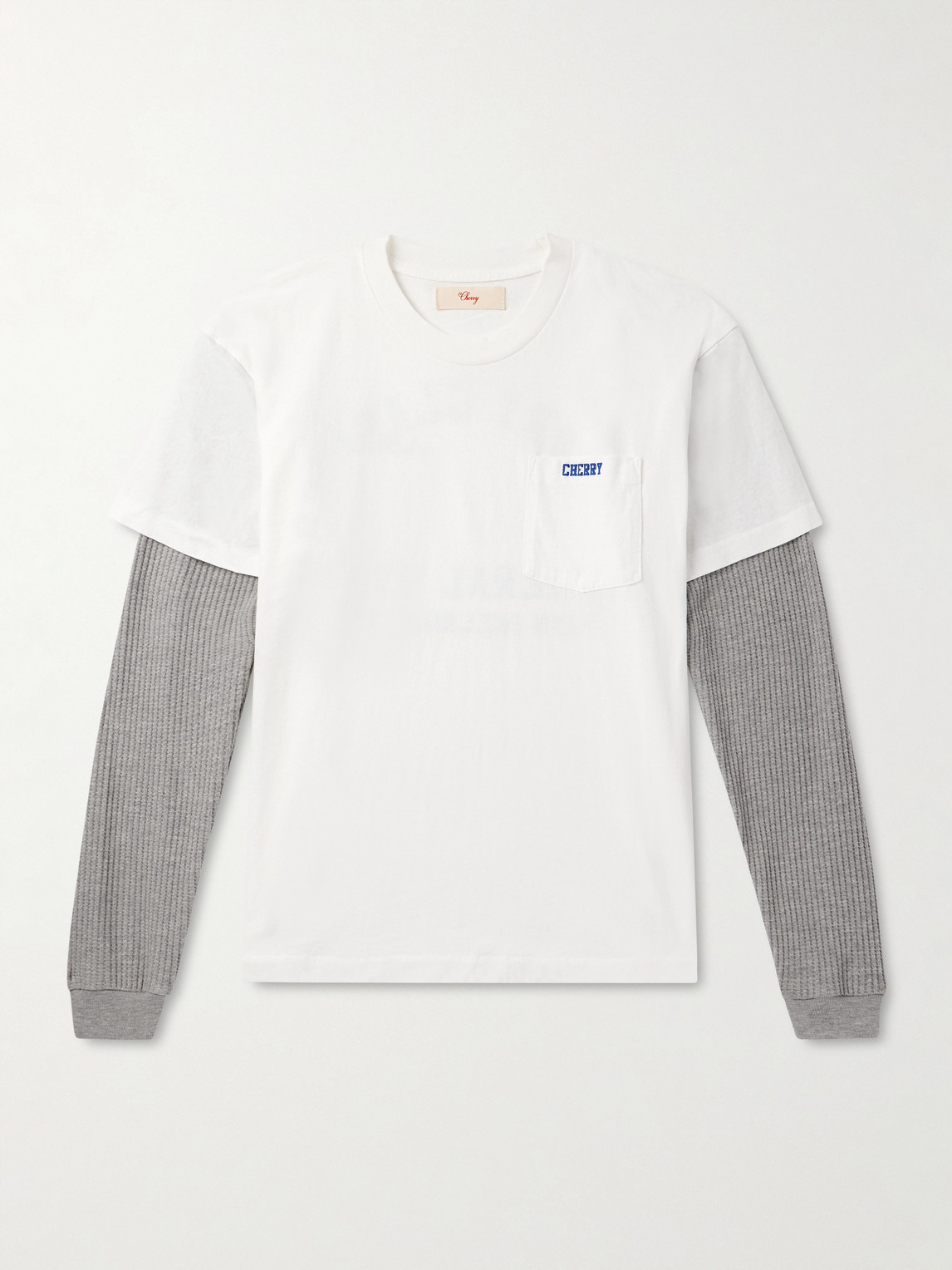 Cherry Los Angeles General Store Logo-print Layered Waffle-knit And Cotton-jersey T-shirt In White