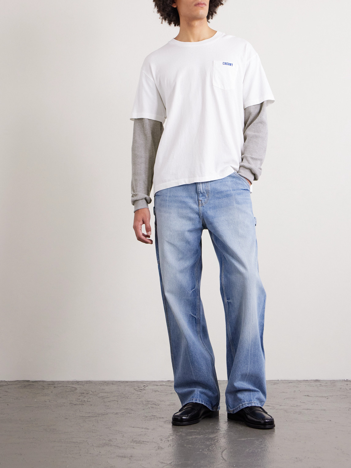 Cherry Los Angeles General Store Logo-print Layered Waffle-knit And Cotton-jersey T-shirt In White