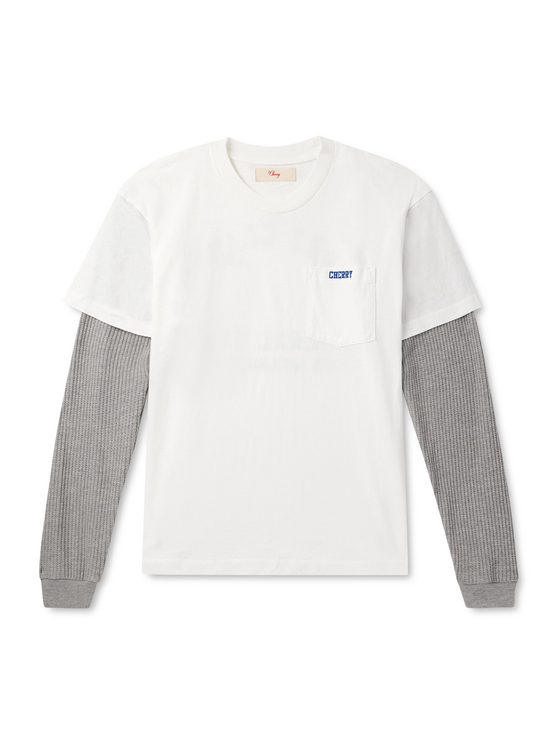 Cherry Los Angeles General Store Logo-print Layered Waffle-knit And Cotton-jersey T-shirt In White