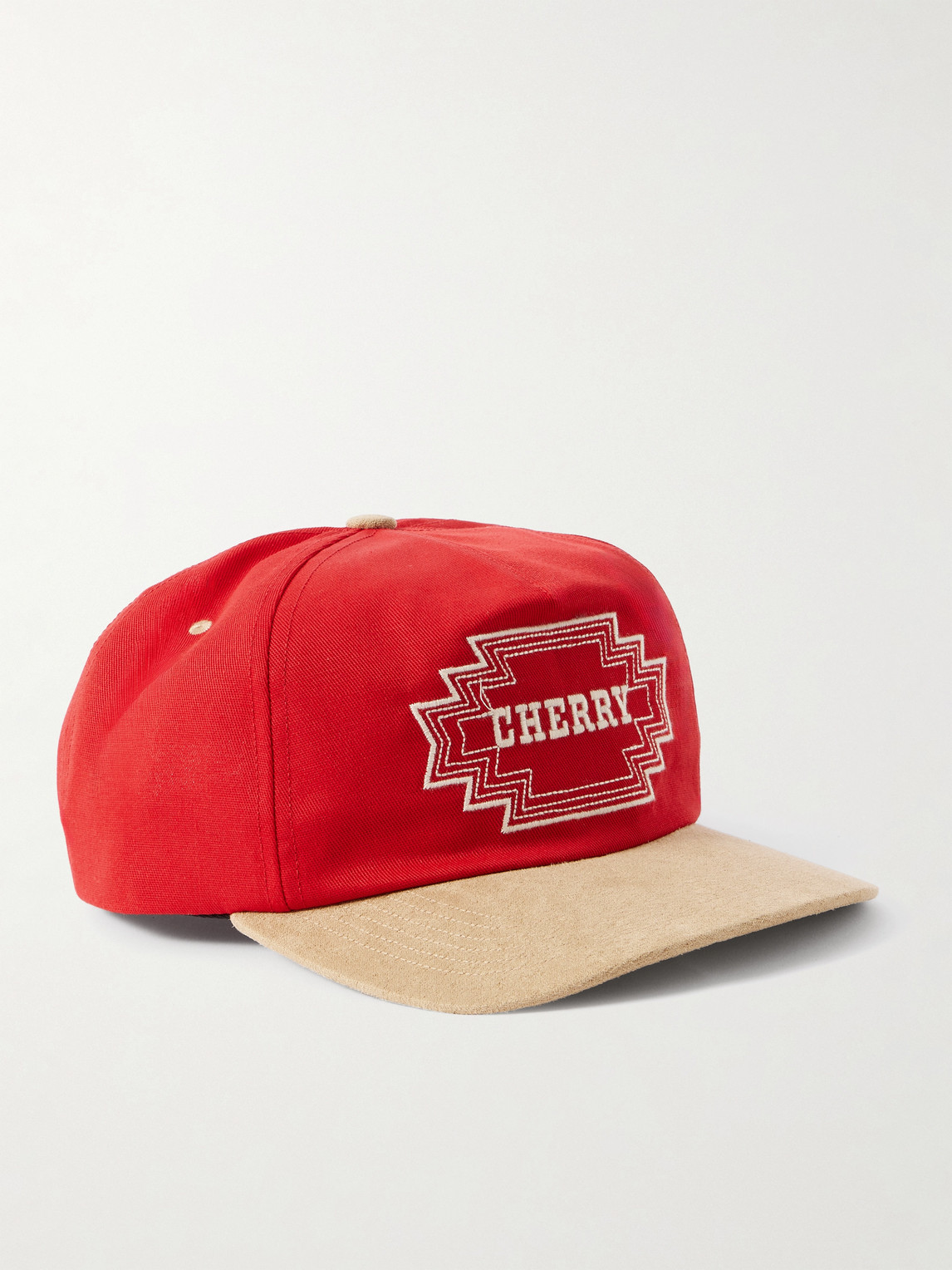 Cherry Los Angeles Navajo Suede-Trimmed Logo-Embroidered Twill Baseball Cap - Men